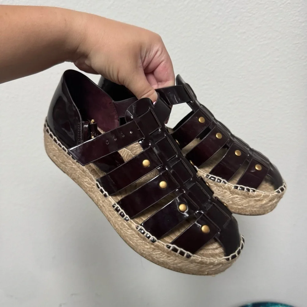 Gorgeous Tory Burch Fisherman Platform Espadrille Dark Cherry Red Patent Leather